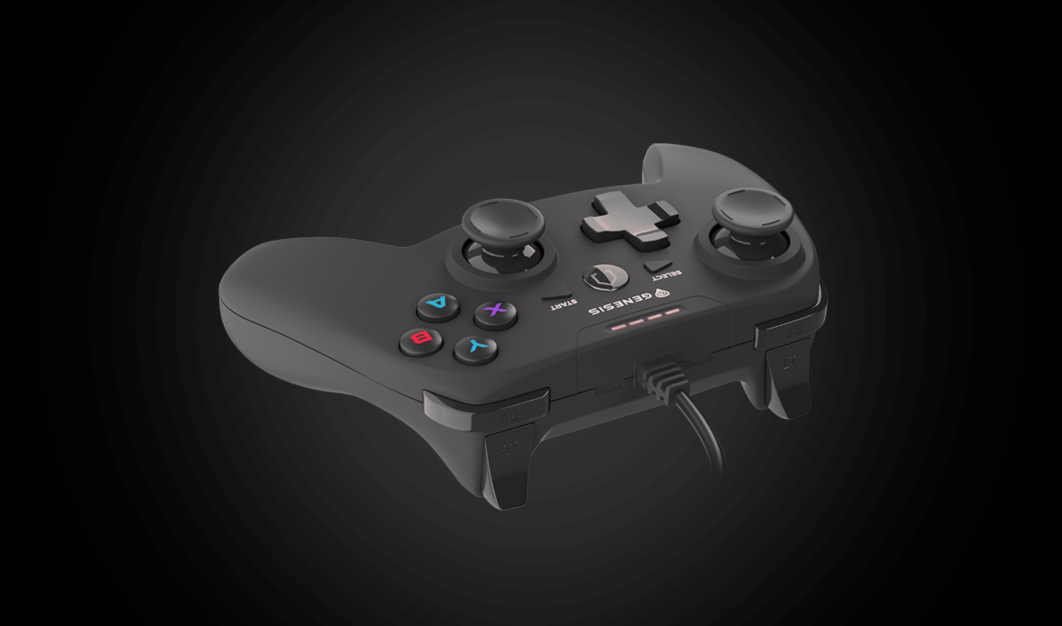 Gamepad Genesis Mangan P58 con cable para PS3/PC, con sticks analógicos dobles, botones de acción y un diseño ergonómico negro