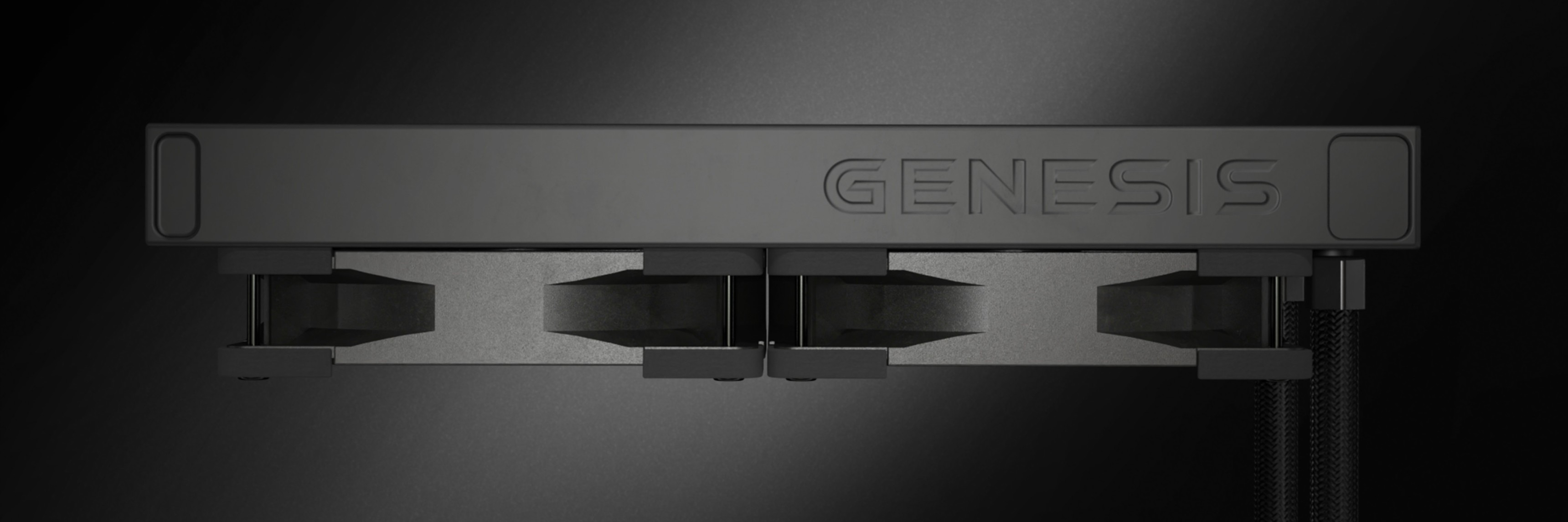 Sistema de refrigeración por agua negro Genesis Hydria 240 con un diseño elegante y una configuración de doble ventilador visible en la parte superior