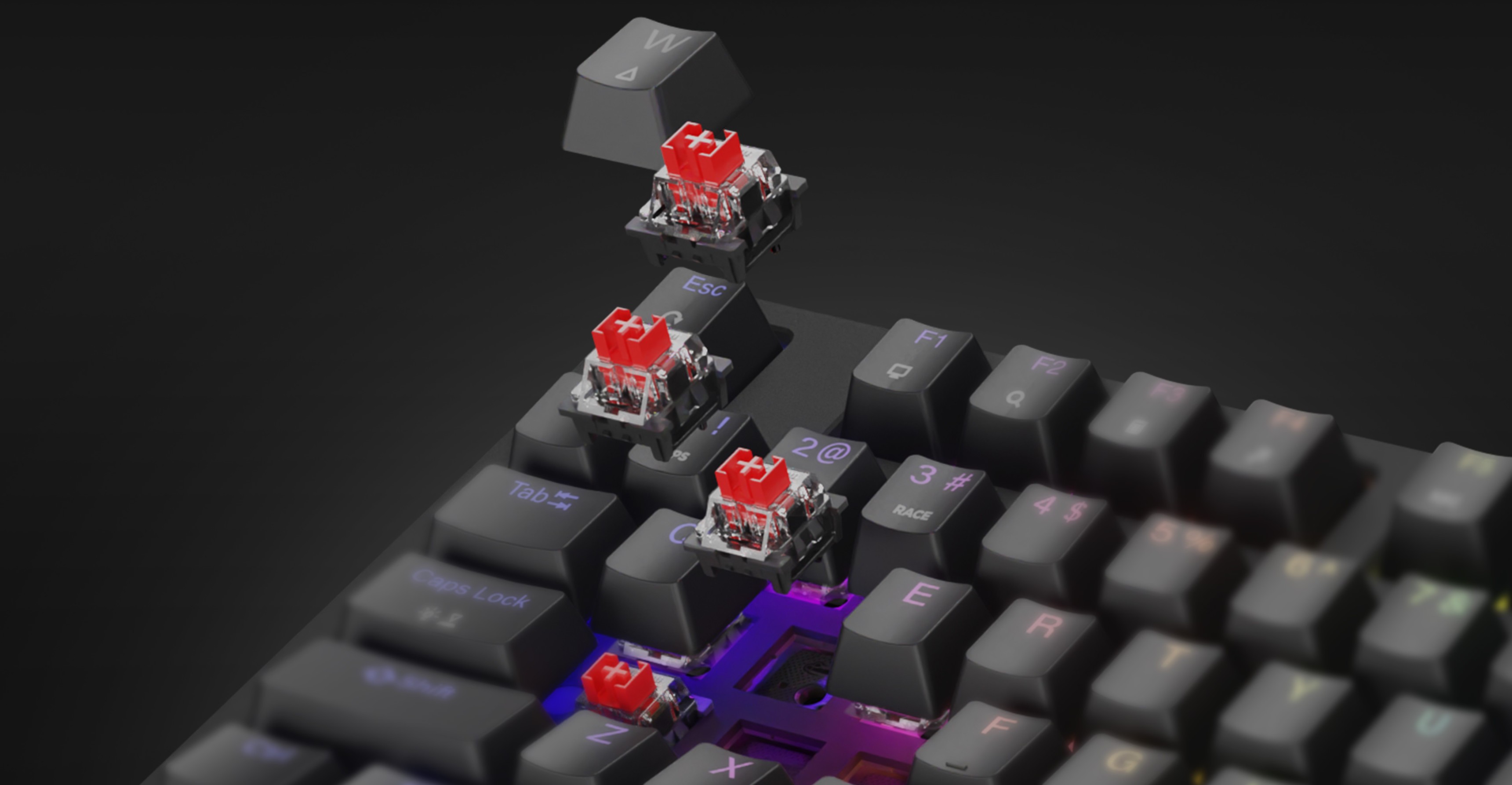Teclado mecánico para juegos con interruptores rojos e iluminación RGB arco iris, con teclas e interruptores intercambiables en caliente