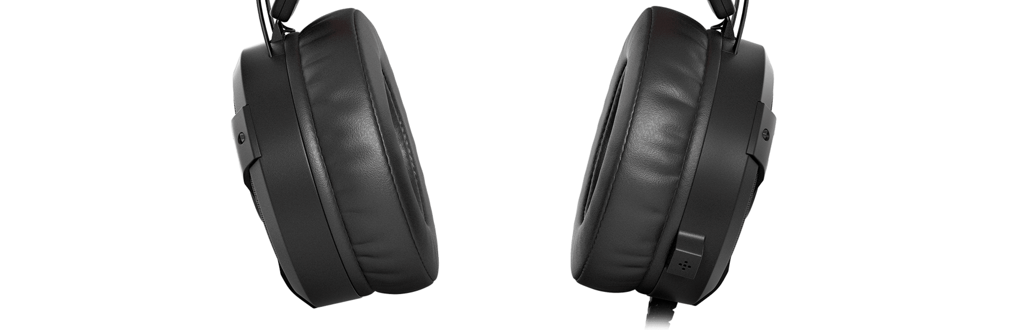 Auriculares over-ear Genesis Neon 360 negros y rojos con micrófono y diseño iluminado, vistos de lado