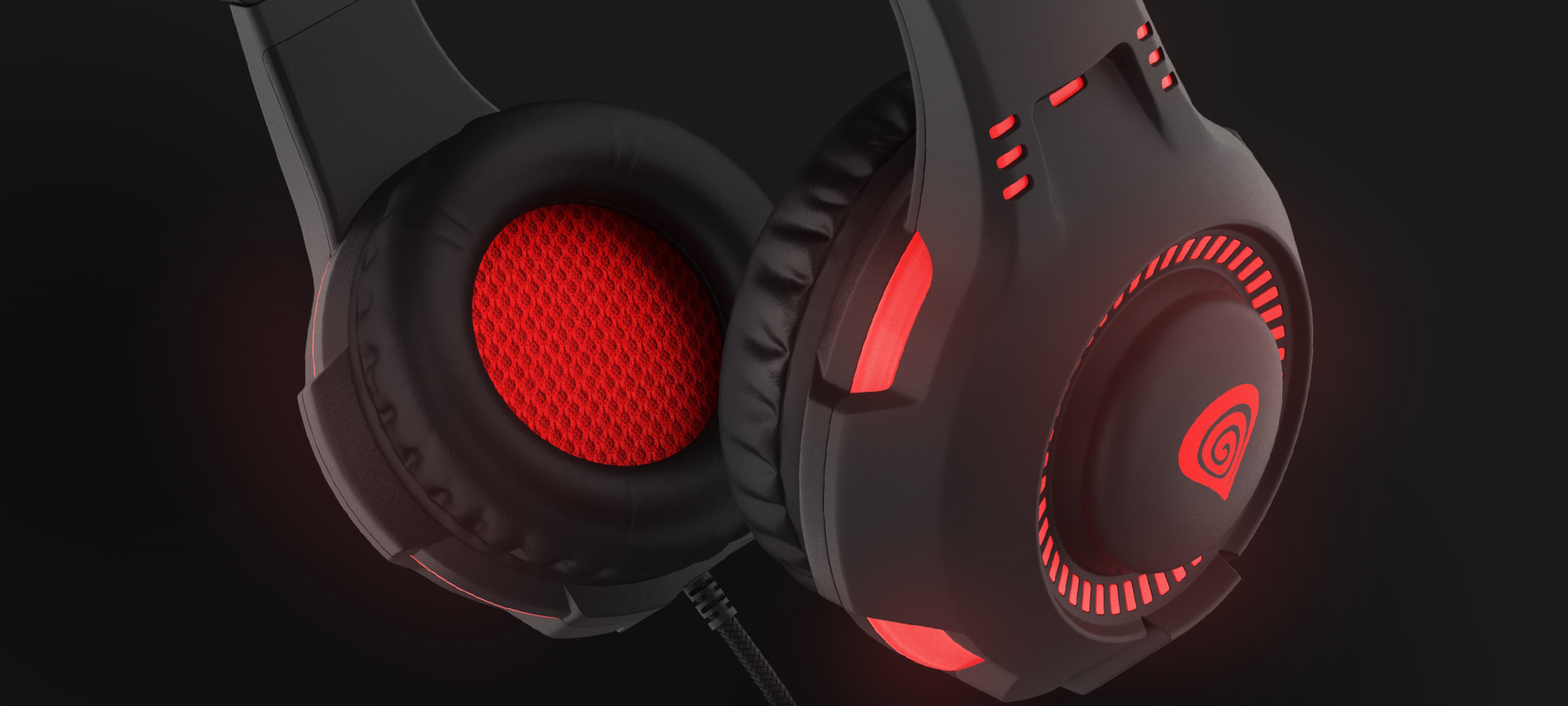 Auriculares para juegos Genesis Radon 210 7.1 USB negros y rojos con micrófono y elementos iluminados