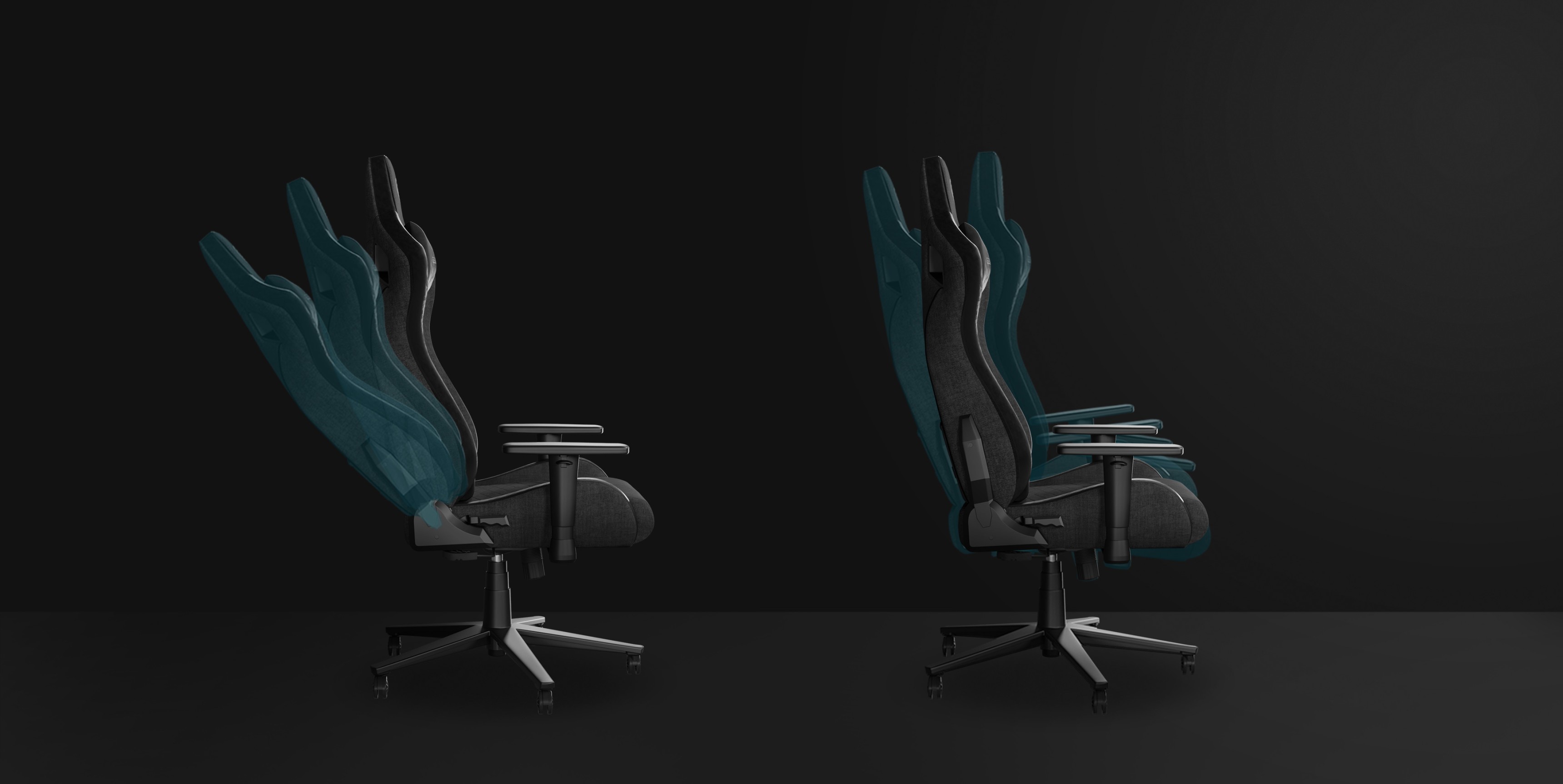 Silla de juegos Genesis Nitro 660 en gris, mostrada en dos posiciones reclinables sobre un fondo oscuro