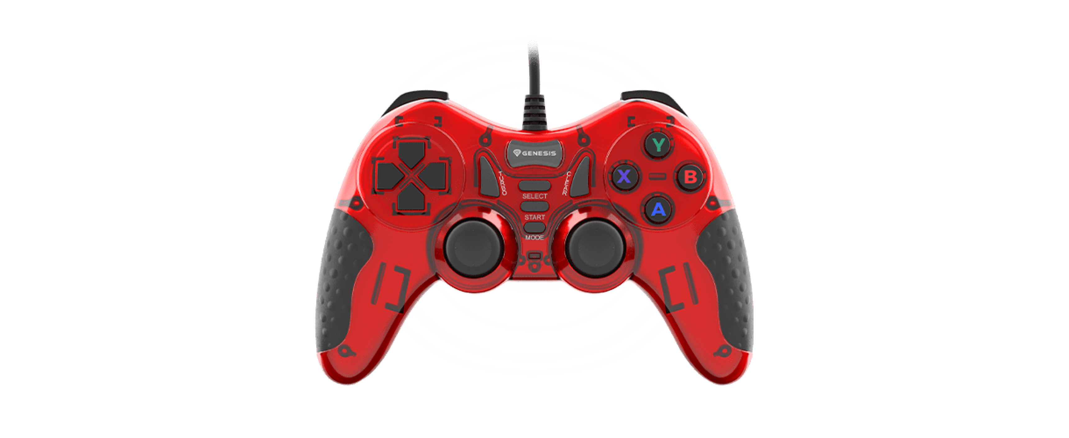 Gamepad Genesis Mangan 200 con cable para PC en rojo, con dos sticks analógicos y varios botones de control