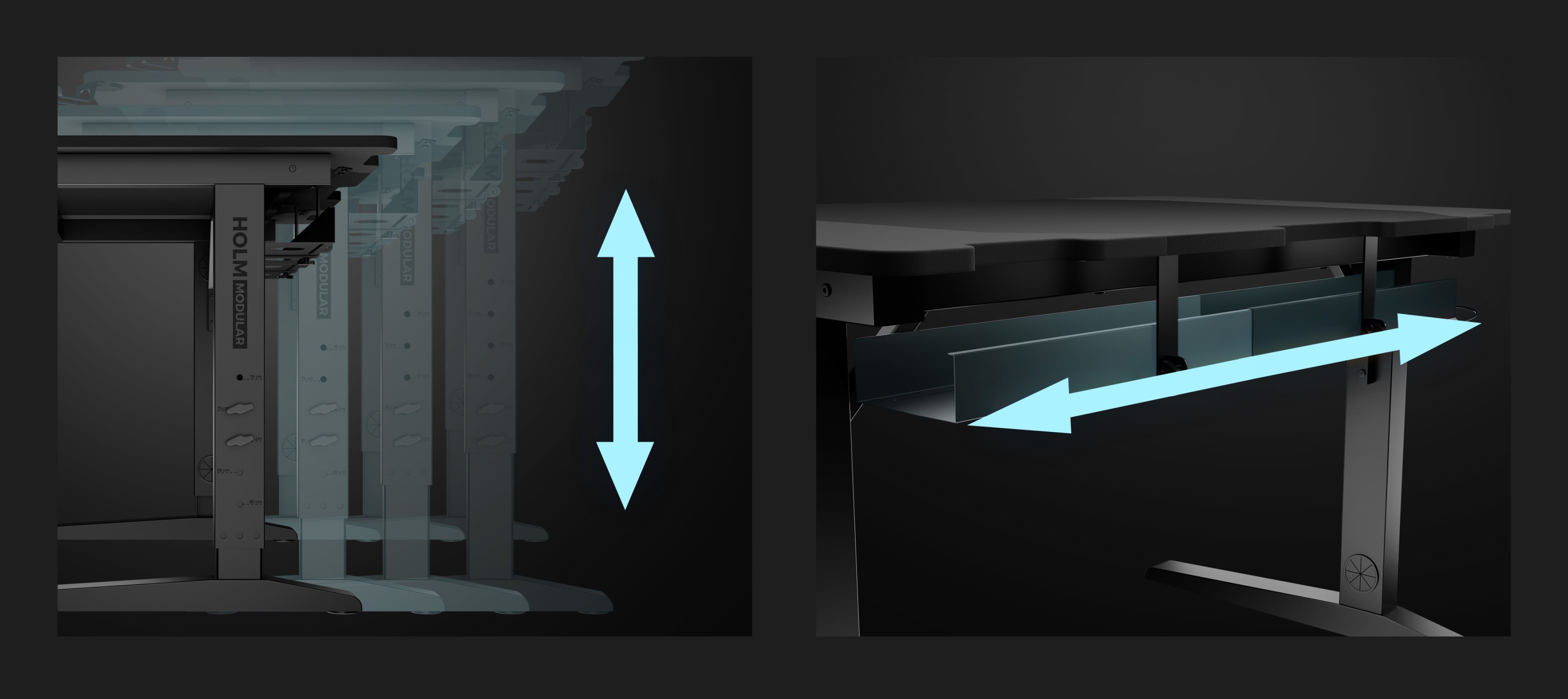 Escritorio modular para juegos con altura ajustable y cajón deslizante para una organización y comodidad óptimas