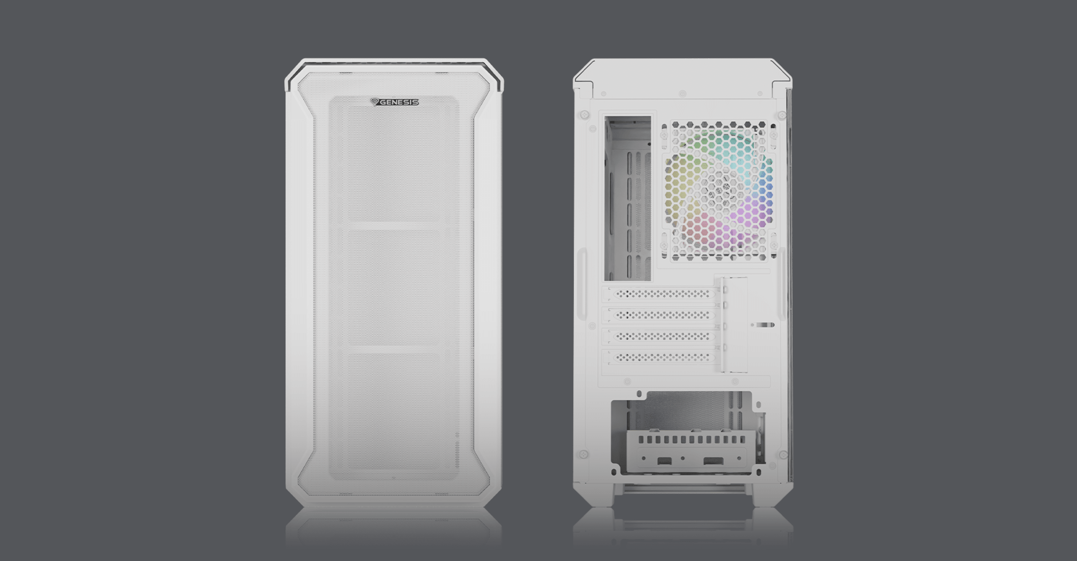 Minitorre de ordenador MATX blanca con ventana y ventiladores ARGB, con un diseño elegante y moderno